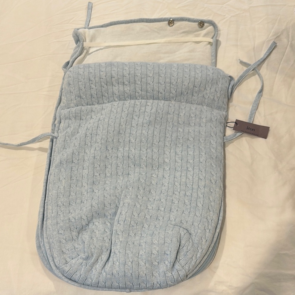 Fleurisse cable knit Everest car seat bunting baby blue baby stroller liner